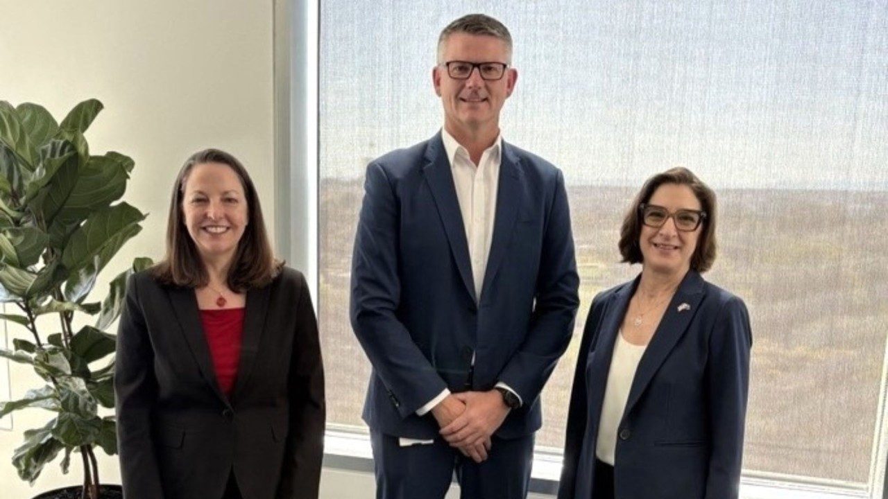 Lockheed Martin VP Tactical Missiles, Gaylia Campbell and Paula Hartley, VP Strategy and Business Development, meeting with Nathan Poyner, Managing Director Rheinmetall Defence Australia in Melbourne.